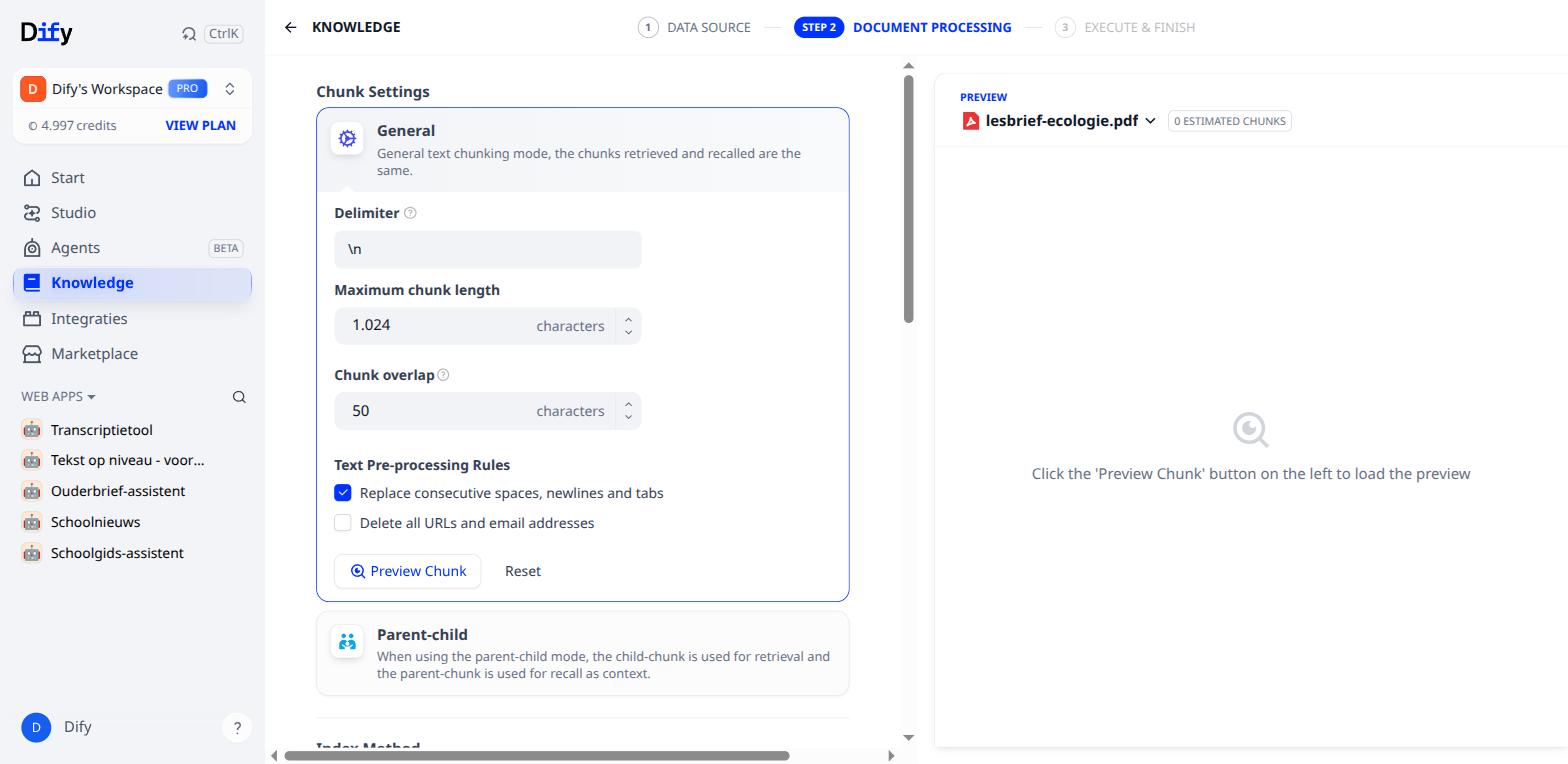De standaardinstelling: Delimiter \n