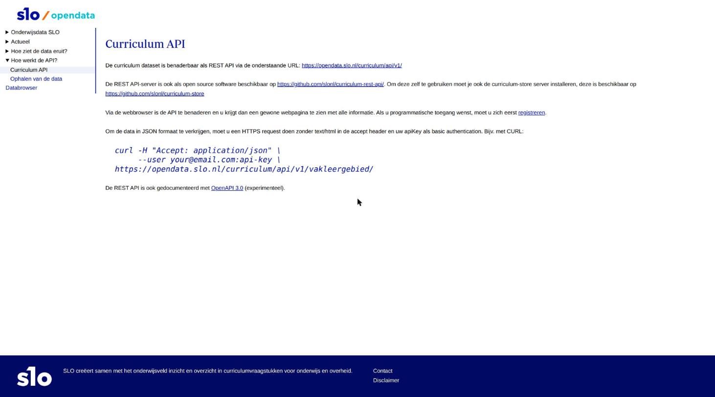 De uitleg van de Curriculum API, met de link registreren