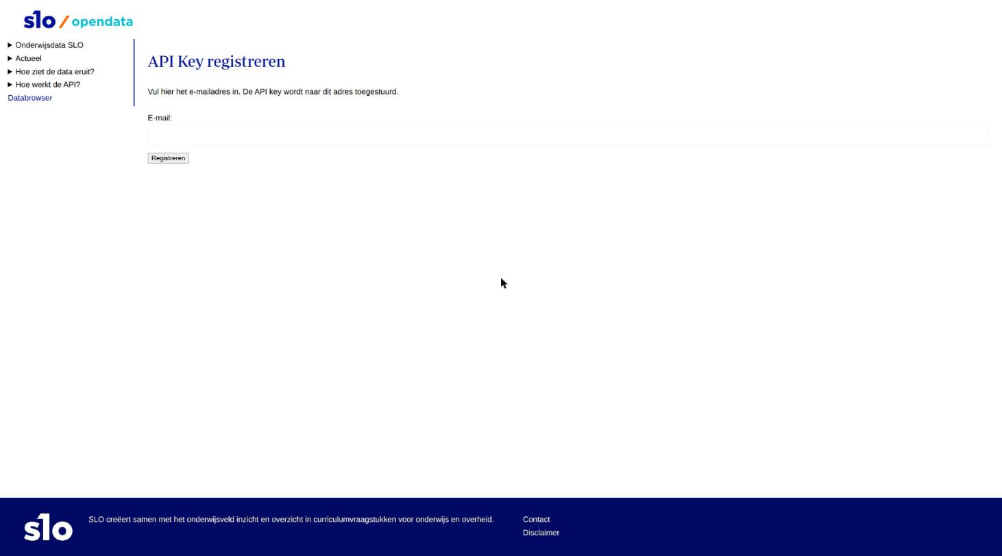 API Key registreren: alleen een e-mailadres