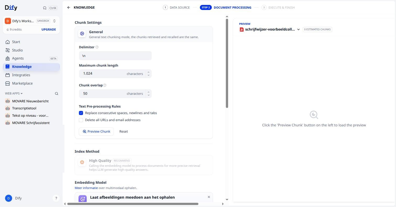 De standaardinstelling: Delimiter \n