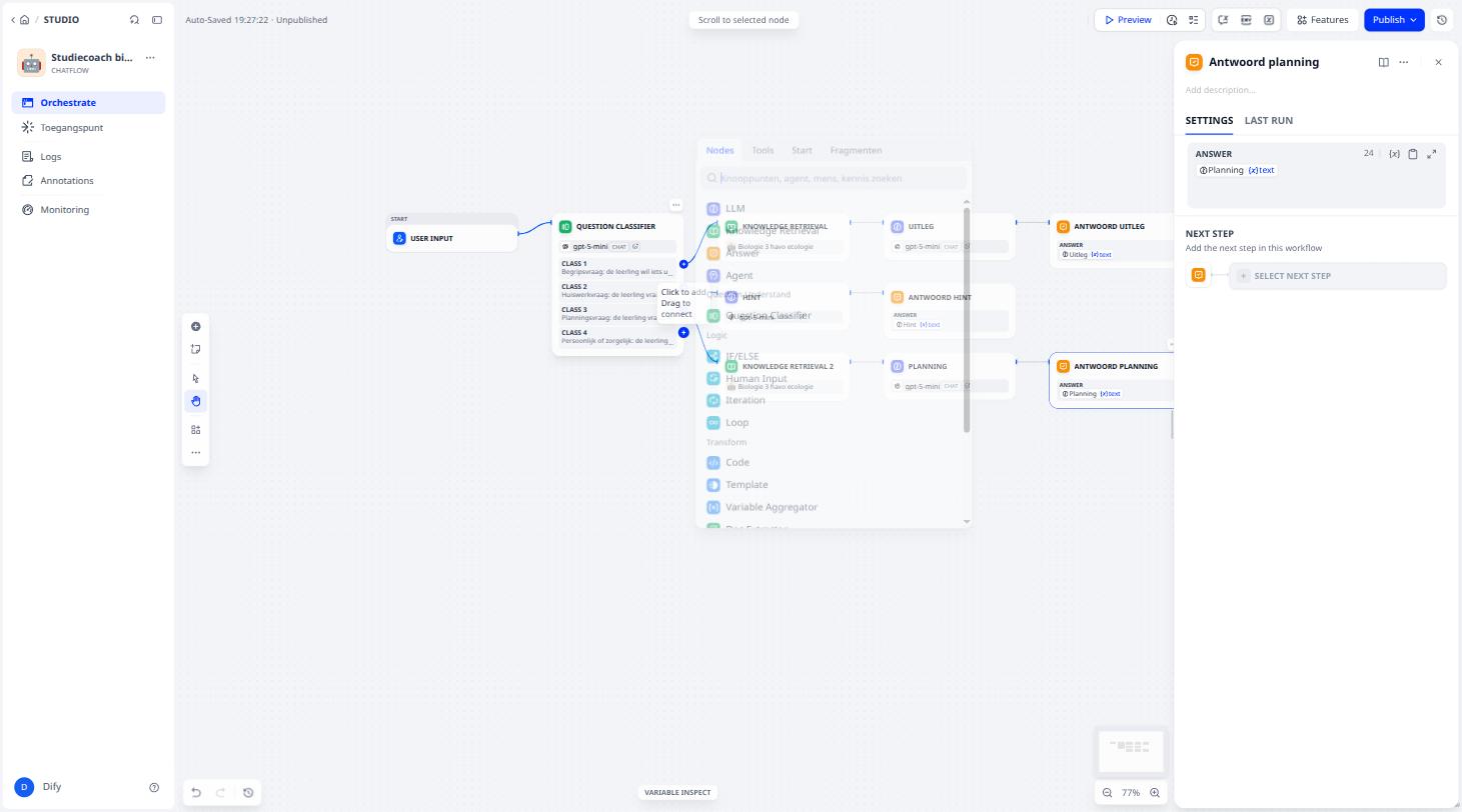 Het menu bij klasse 4