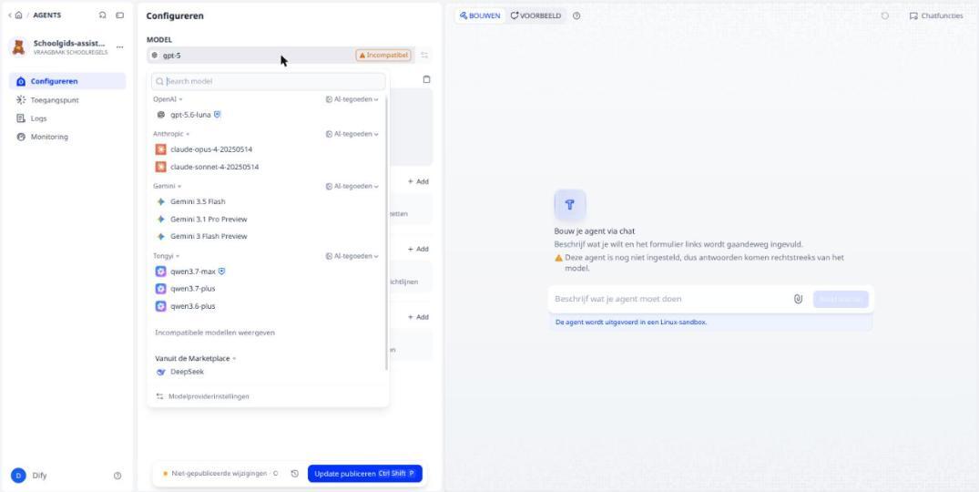 De modelkeuze in de nieuwe Agent Console