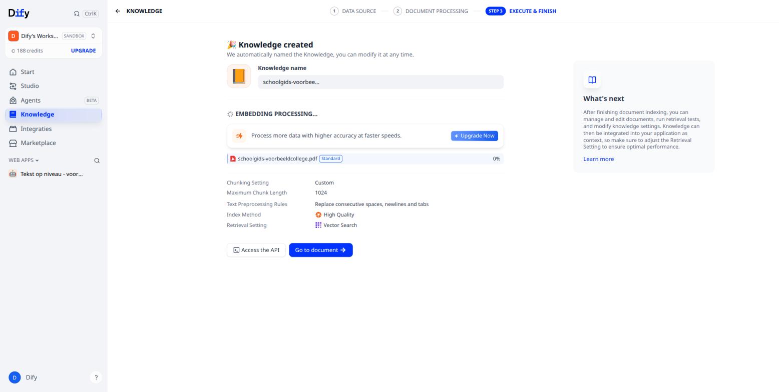 Kennisbank aangemaakt, embedding loopt