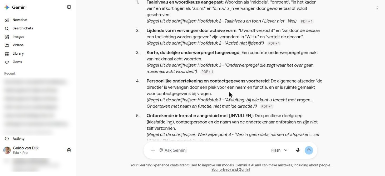 Wat ik heb veranderd: vijf punten met de regel uit de schrijfwijzer