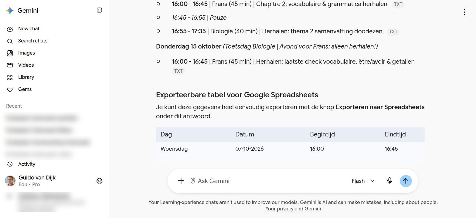 De tabel onderaan het plan