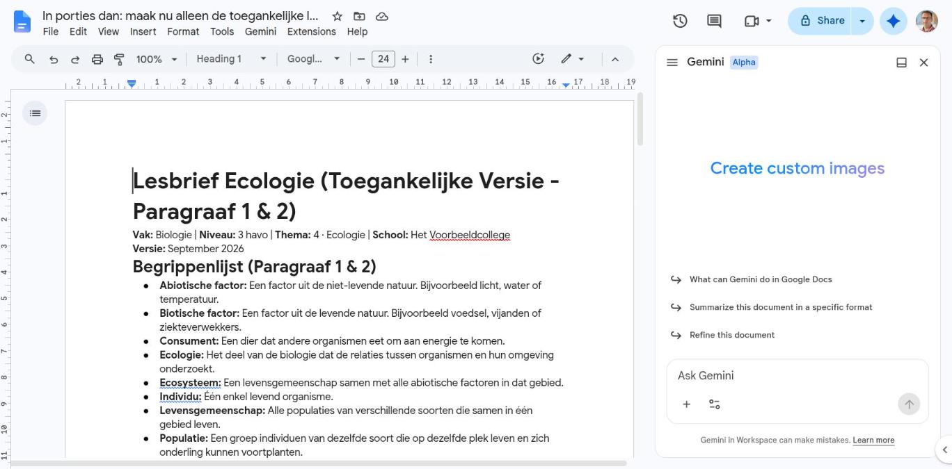 De leerlingversie in Google Documenten
