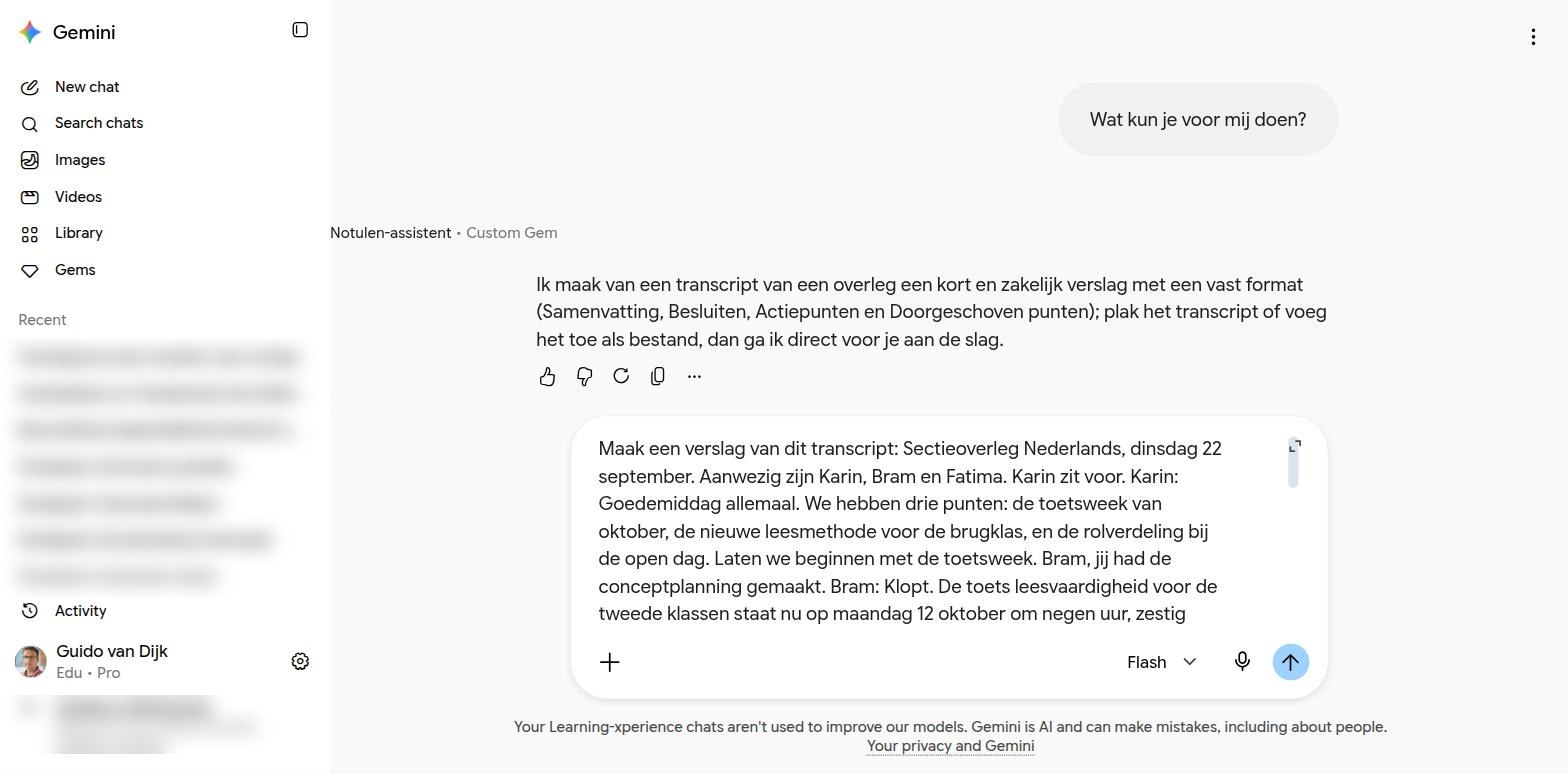 Het transcript in het invoerveld
