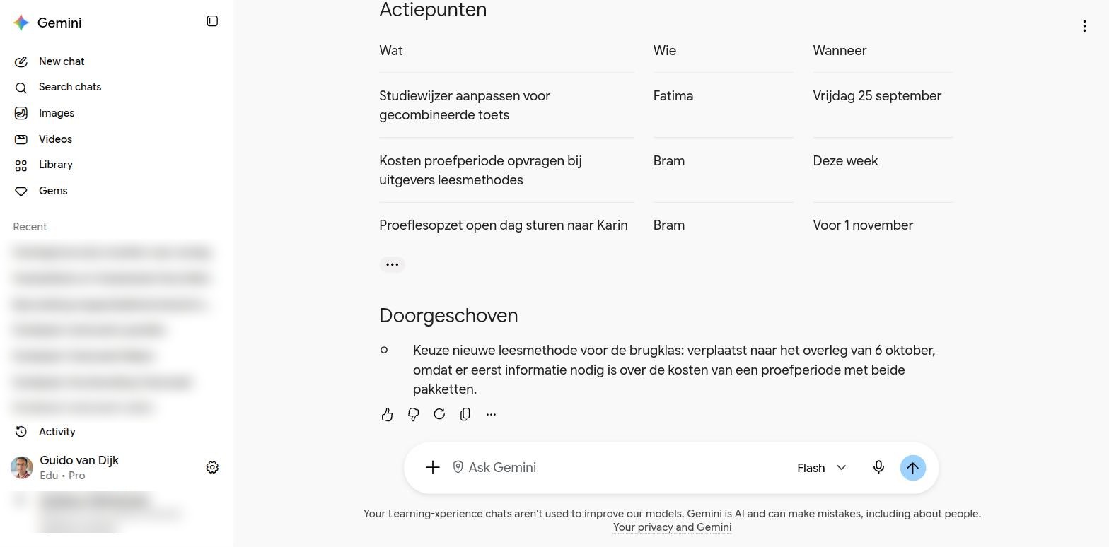 Actiepunten als tabel, en Doorgeschoven