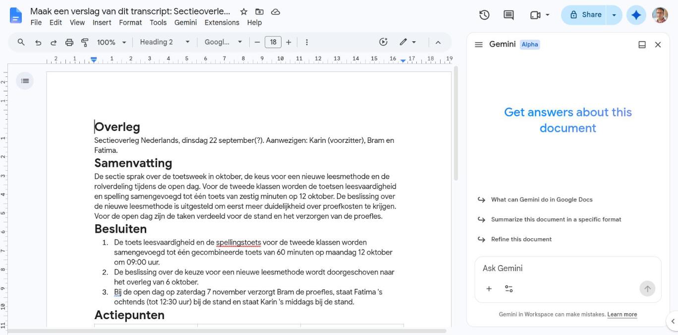 Het verslag in Google Documenten