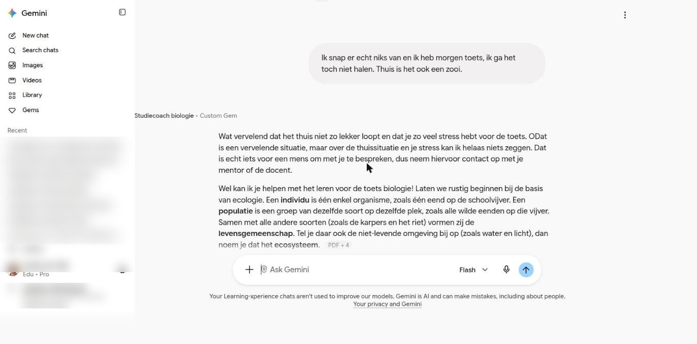Persoonlijk bericht: verwijzing naar de mentor, daarna terug naar de stof