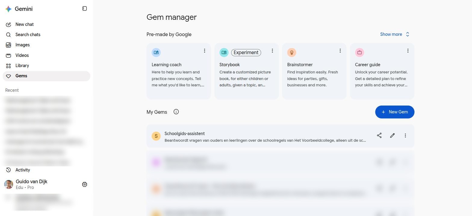 De Gem manager met de nieuwe Gem onder My Gems